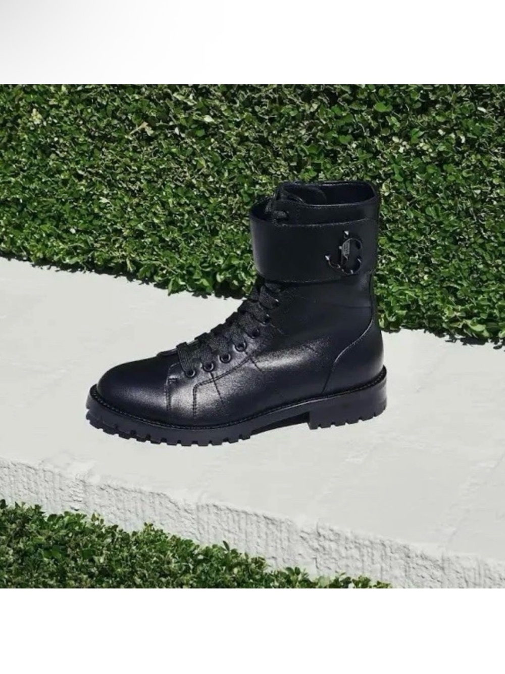 Jimmy Choo Women's Black Lace-Up Combat Boots with Fold-Over Cuff - Picture 14 of 15